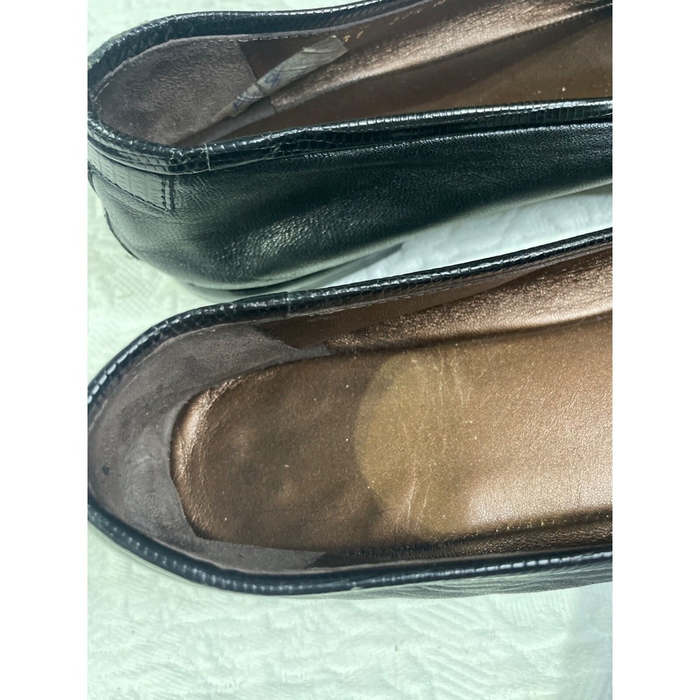 Vero Cuoio Black Leather Ballet Flats Lizard Embossed Toe Bow Made in Italy 38.5 - Picture 3 of 8